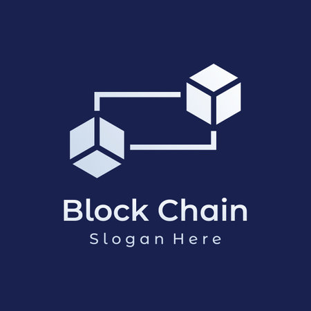 Block chain logo design.Geometric block chain with hexagons, modern technology box. Block chain for business, technology and data sign.のイラスト素材