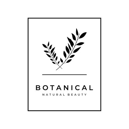 Natural botanical logo organic design with leaves, flowers, stems. With a minimalist outline, elegant.Suitable for beauty products, badges, weddings and business.のイラスト素材