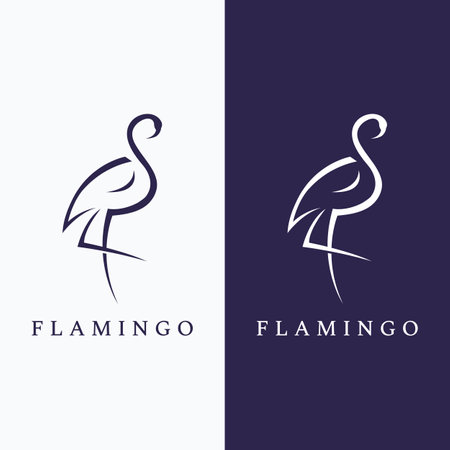 Logo of a long-legged bird or flamingo. Logo with lines, abstract and simple.のイラスト素材