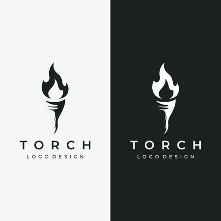Minimalist liberty torch logo. Torch with a simple shape. Elegant letter T, fire and pillar.のイラスト素材