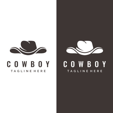 Simple silhouette cowboy hat minimalist logo isolated on black and white background.のイラスト素材