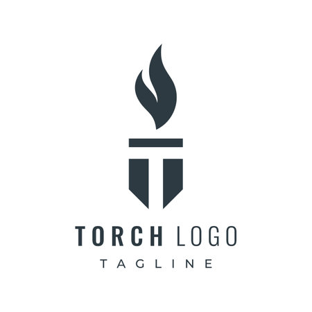 Minimalist liberty torch logo. Torch with a simple shape. Elegant letter T, fire and pillar.のイラスト素材