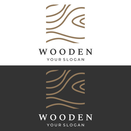 Wood and natural fiber logo design, carpenter and wood planks with saw craftsman tools.のイラスト素材