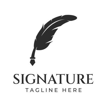 Creative design of pen logo with hipster quill for author or author, signature.のイラスト素材