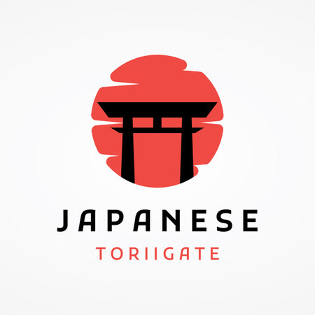 Japanese ancient tori gate logo design. Japanese heritage, culture and history tori gate. Logo for business.のイラスト素材