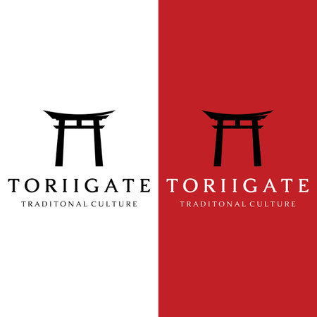 Japanese ancient tori gate logo design. Japanese heritage, culture and history tori gate. Logo for business.のイラスト素材