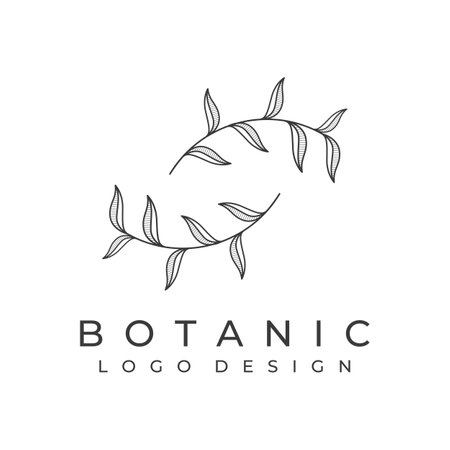 Natural botanical logo organic design with leaves, flowers, stems. With a minimalist outline, elegant.Suitable for beauty products, badges, weddings and business.のイラスト素材