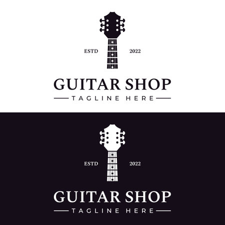 Simple shape guitar musical instrument logo, music, band, live music, and acoustic, nightclub.のイラスト素材