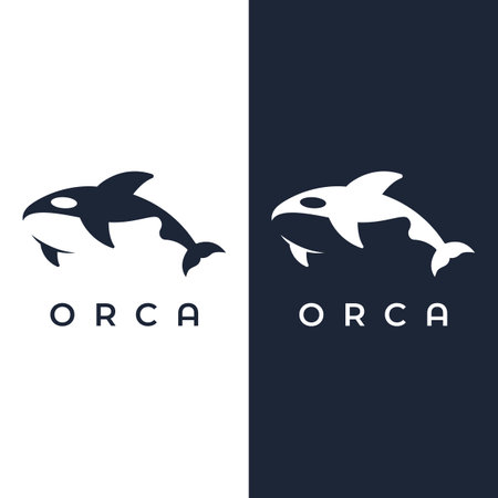 Simple black orca whale animal logo creative design. Killer underwater animal. Logo for business, identity and branding.のイラスト素材