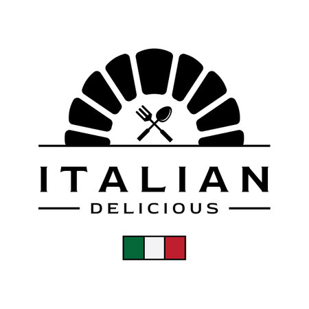 Delicious and delicious italian food logo design .With vintage food utensil sign.Logos for restaurants , cafes , clubs and badges.のイラスト素材