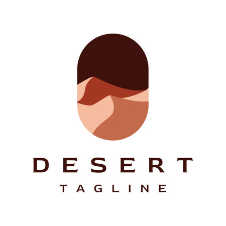 Abstract logo design of hot desert and dunes with cactus showing sand dunes isolated on background.のイラスト素材