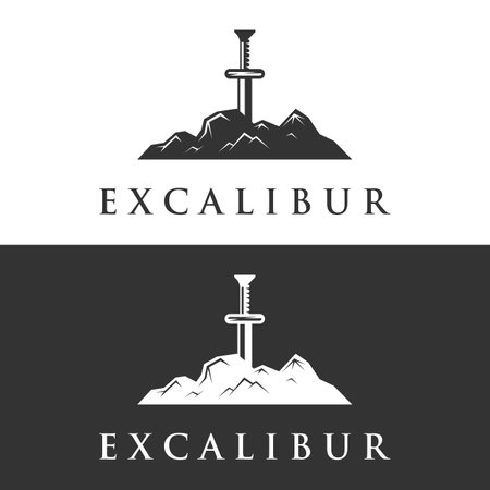 Sword, shield ,excalibur vintage silhouette logo design.のイラスト素材