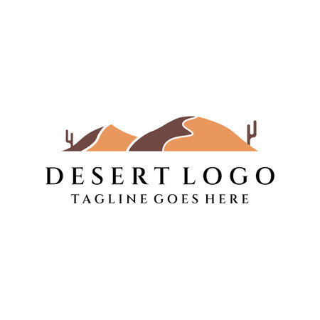 Abstract logo design of hot desert and dunes with cactus showing sand dunes isolated on background.のイラスト素材