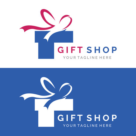 Gift box logo or gift with ribbon sign, letter G and gifts. Logo for surprise, valentine, birthday, gift shop, party and business.のイラスト素材