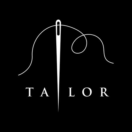 Tailor silhouette logo with needle, thread, benik and sewing machine markings. Logo design for tailors, fashion, boutiques and other clothing companies.のイラスト素材