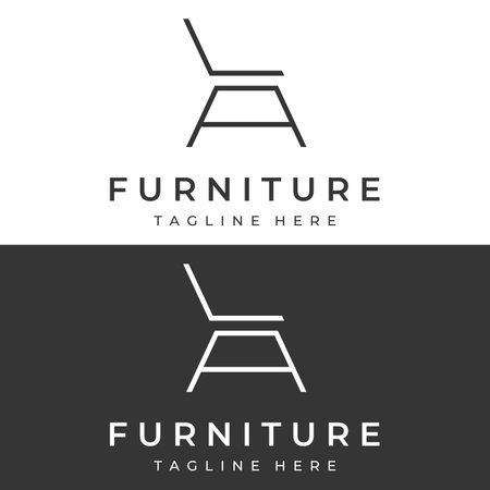 Interior chair furniture logo creative design with modern geometric lines.With elegant and minimalist shape.のイラスト素材