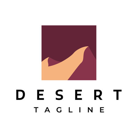 Abstract logo design of hot desert and dunes with cactus showing sand dunes isolated on background.のイラスト素材