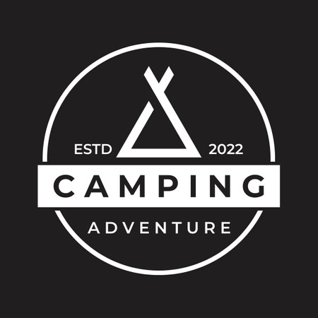 Vintage and retro outdoor camping or camping tent logo.With tent sign, trees and campfire.Camping for adventurers, scouts, climbers.のイラスト素材
