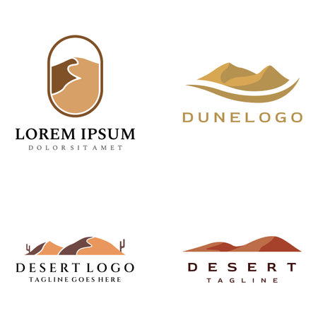 Abstract logo design of hot desert and dunes with cactus showing sand dunes isolated on background.のイラスト素材