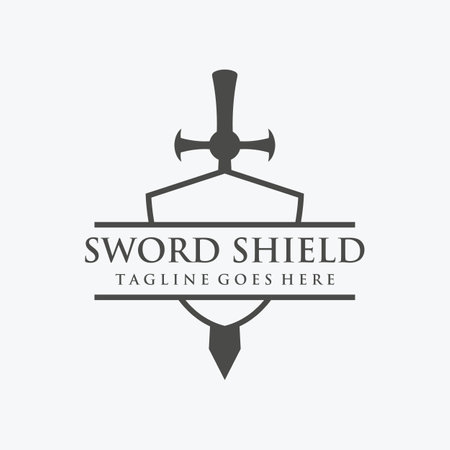 Sword, shield ,excalibur vintage silhouette logo design.のイラスト素材