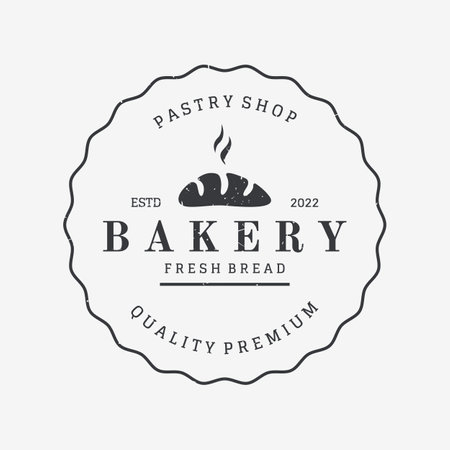 Retro wheat bread logo template. Badge for bakery, home made bakery, restaurant or cafe, patisserie, business.のイラスト素材