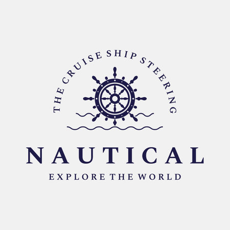 Cruise ship rudder logo design with sea waves, retro ropes and anchors. Logo for business, sailors, sailing.のイラスト素材