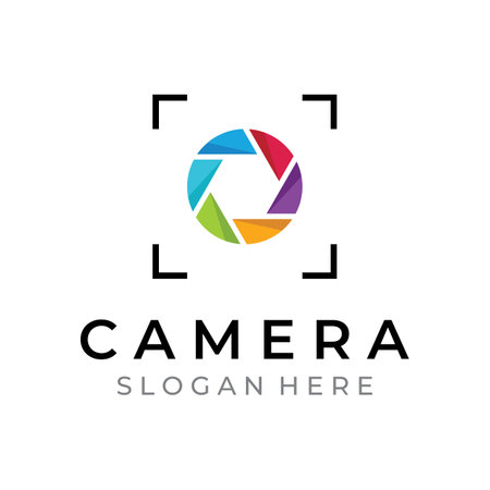 Photography camera logo, lens camera shutter, digital, line, professional, elegant and modern. The logo can be used for studios, photography and other businesses.のイラスト素材