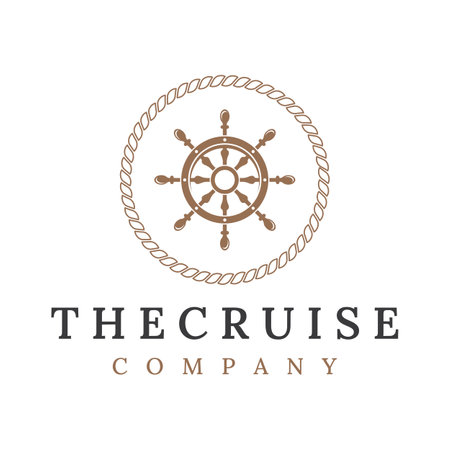 Cruise ship rudder logo design with sea waves, retro ropes and anchors. Logo for business, sailors, sailing.のイラスト素材