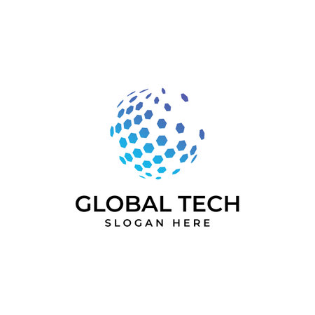 Logo of modern digital tech world, global or tech planet, and digital tech protection. Logo with vector concept.のイラスト素材