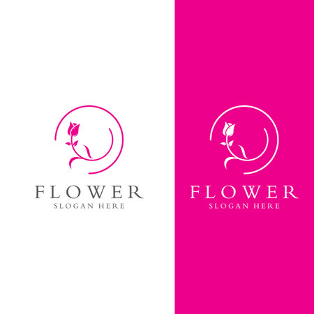 Logos of flowers, roses, lotus flowers, and other types of flowers. By using the concept of vector design.のイラスト素材