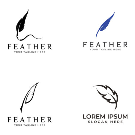 Feather logo, feather pen logo and law firm feather logo vector design.のイラスト素材