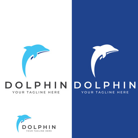 Dolphin logo. Dolphins jump on the waves of the sea or the beach.のイラスト素材