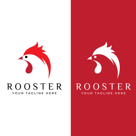 Chicken logo, rooster head logo with fish combination. The chicken logo is used for corporate businesses, restaurants or restaurants or food stalls. Using simple illustrations.のイラスト素材