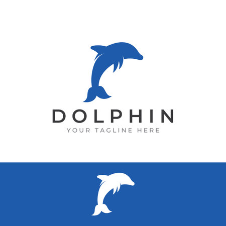 Dolphin logo. Dolphins jump on the waves of the sea or the beach.のイラスト素材