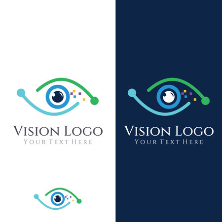 Modern colorful abstract Logo vision, digital vision, optical vision, technology vision, planetary vision and vision center.のイラスト素材