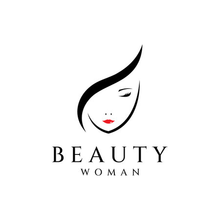 Silhouette beautiful woman face with leaves, logo for women's salon and skincare.のイラスト素材