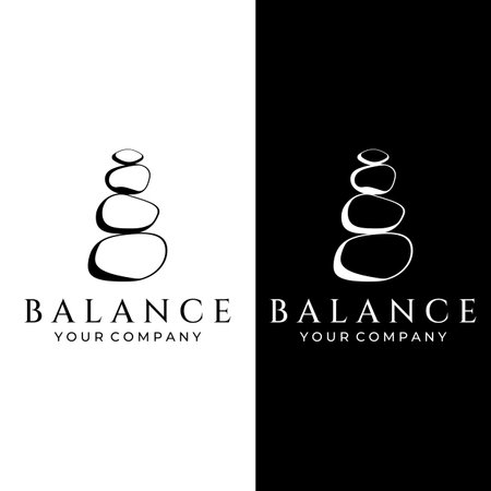 Logo Minimalist zen stones, balancing stones, neatly stacked stones, stones for meditation or health.のイラスト素材