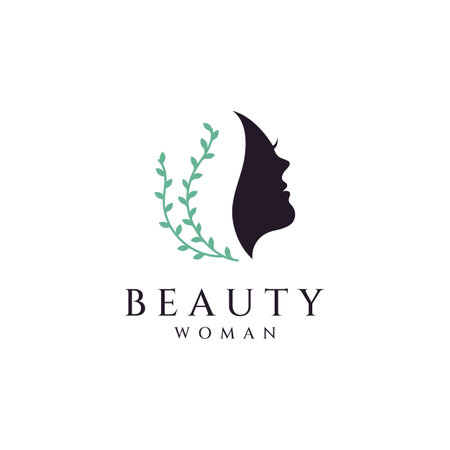 Silhouette beautiful woman face with leaves, logo for women's salon and skincare.のイラスト素材