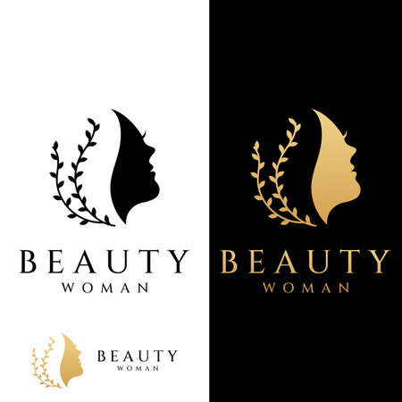 Silhouette beautiful woman face with leaves, logo for women's salon and skincare.のイラスト素材