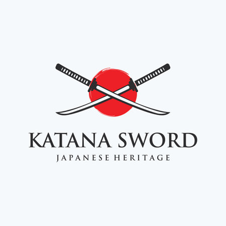 Vintage japanese samurai katana sword logo,japanese heritage sword vector illustration.のイラスト素材