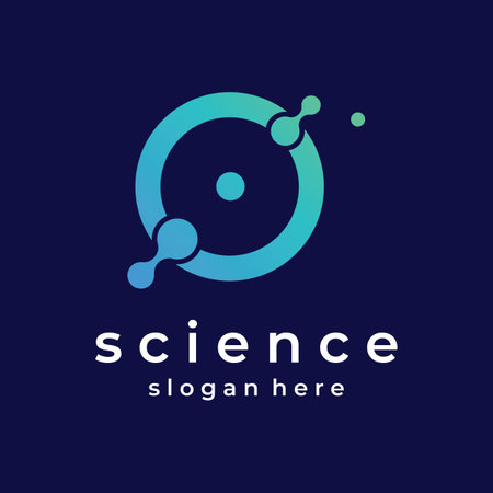 Modern science particle or molecule element logo. Logo for science,atom,biology,technology,physics,lab.のイラスト素材