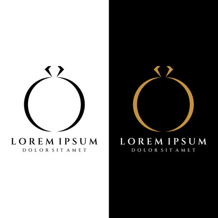 Abstract logo of jewelry ring with luxury diamond or gems.Isolated black and white background.Logo can be for jewelry brand and sign.のイラスト素材