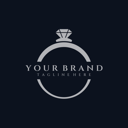Abstract logo of jewelry ring with luxury diamond or gems.Isolated black and white background.Logo can be for jewelry brand and sign.のイラスト素材