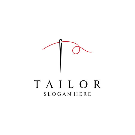 Tailor silhouette logo with needle, thread, benik and sewing machine markings. Logo design for tailors, fashion, boutiques and other clothing companies.のイラスト素材