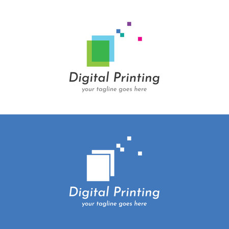 Abstract colorful logo digital printing, printing services, media, technology and the internet.のイラスト素材