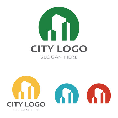 city ââskyline, city silhouette, modern city, and city center. With logo design concept, icon and symbolのイラスト素材