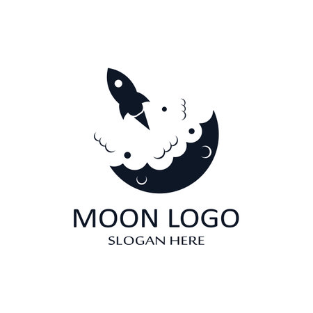 full moon and half moon logo, with logo vector icon concept design and symbolsのイラスト素材