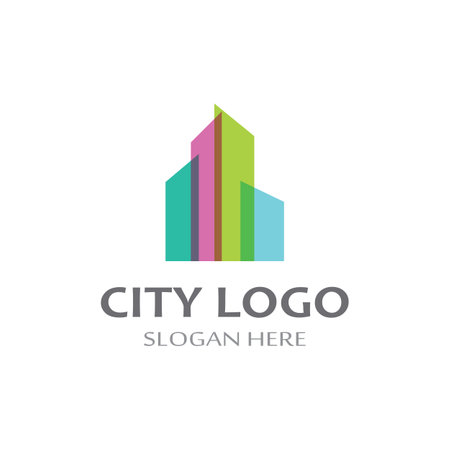 city ââskyline, city silhouette, modern city, and city center. With logo design concept, icon and symbolのイラスト素材