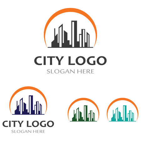 city ââskyline, city silhouette, modern city, and city center. With logo design concept, icon and symbolのイラスト素材