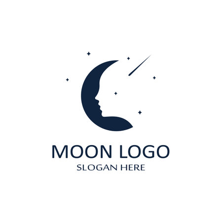 full moon and half moon logo, with logo vector icon concept design and symbolsのイラスト素材